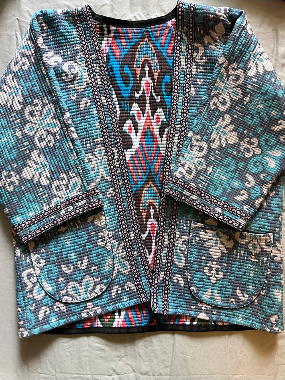 Handmade Quilted Reversible Open Front Boho Jacket With Pockets